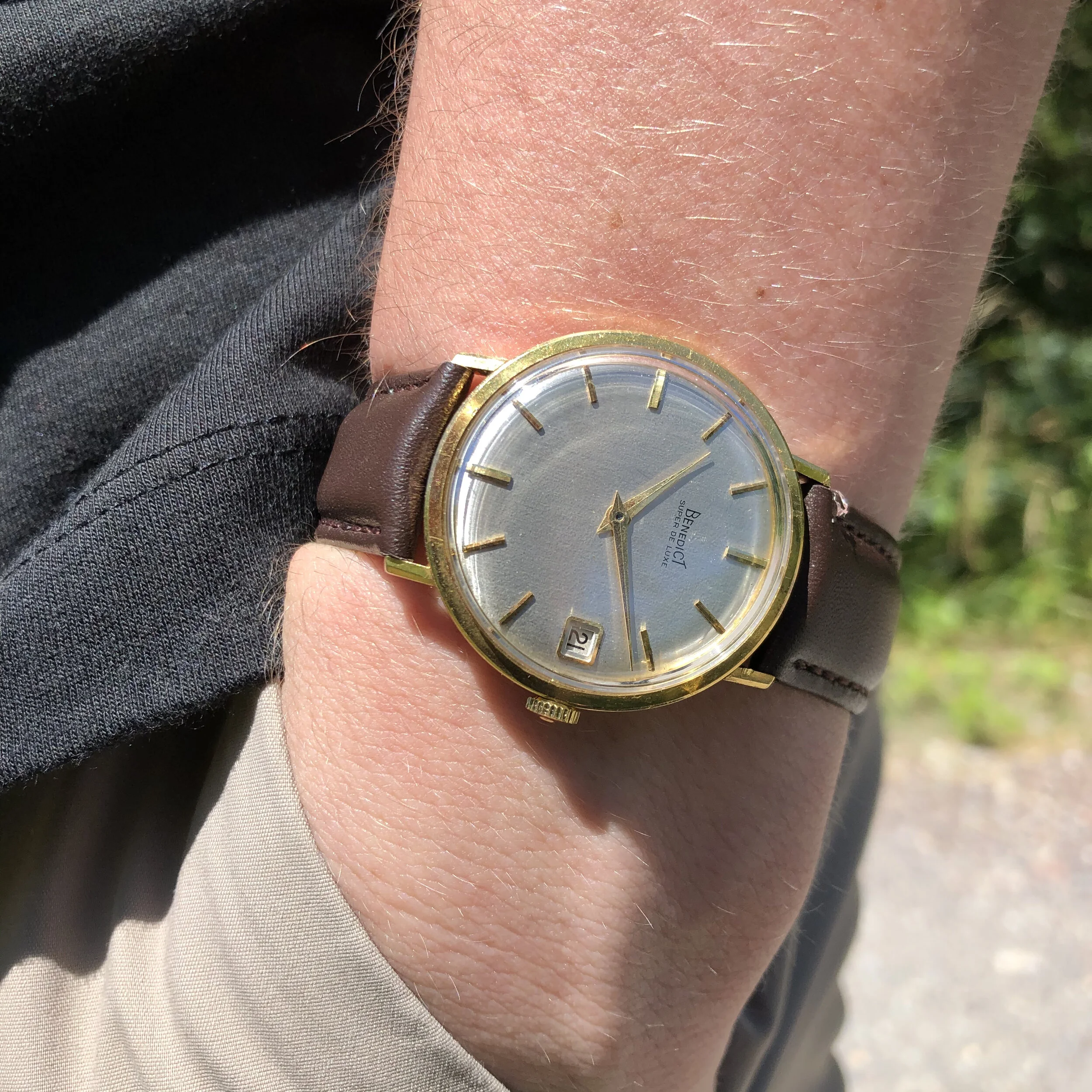Benedict gold watch gifted to Boris Gorlin, worn on wrist